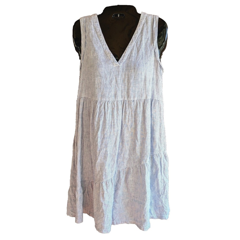 Lucky Brand Sundress XS Linen Stripe Coastal Flowing Beachy Cottagecore Relaxed